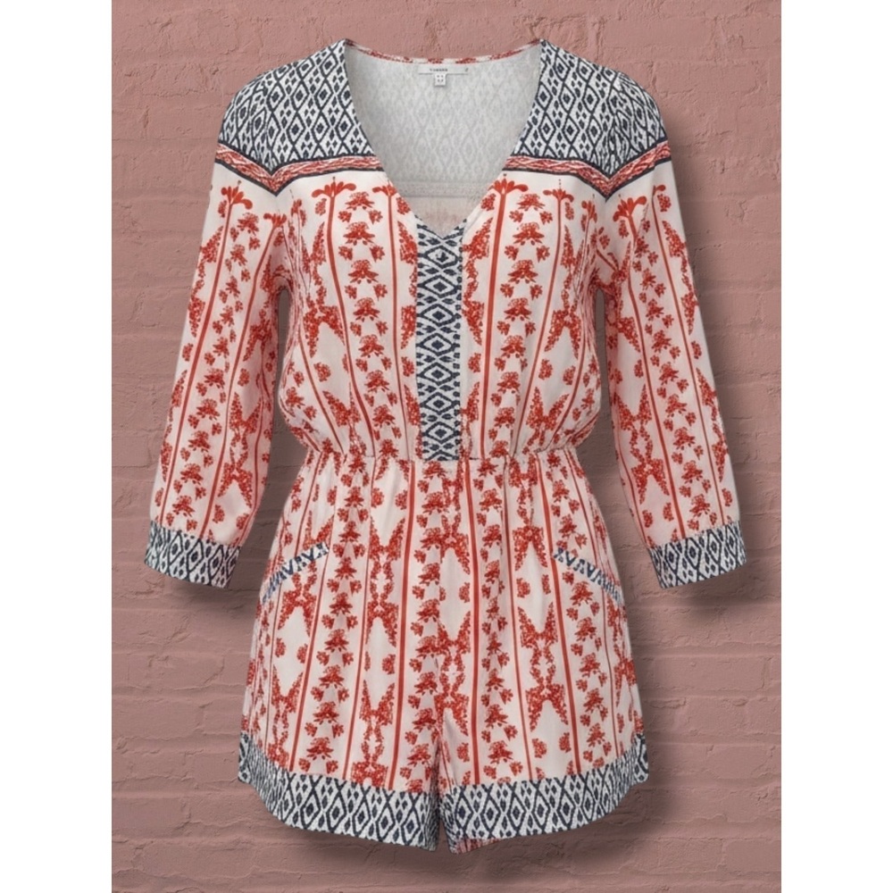 Tularosa Geometric Pattern Button Front Elastic Waist Long Sleeve Romper S